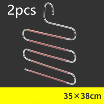 Magic non-slip S-type home pants rack in durable metal, designed to hold trousers securely without slipping