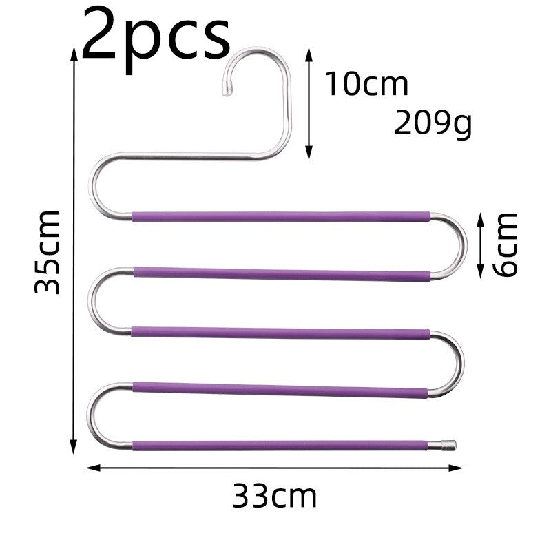 Magic non-slip S-type home pants rack in durable metal for organized trouser storage