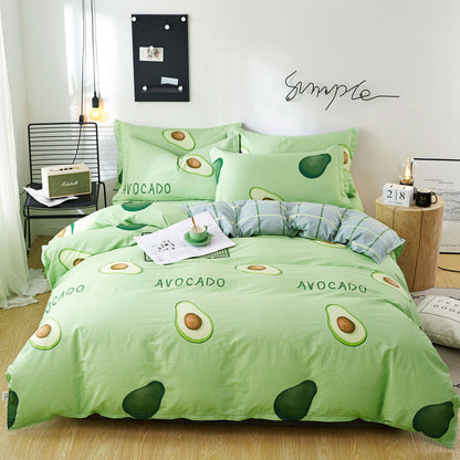 Three or four-piece cotton twill bedding set for students, featuring soft patterned fabric and coordinated bedding pieces