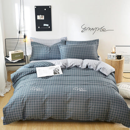 Three or four-piece cotton twill bedding set for students, featuring soft fabric and coordinated bedding pieces