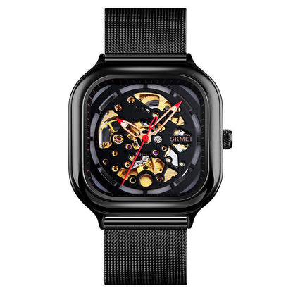 Hollow high-end men's automatic mechanical watch with exposed movement and stainless steel case
