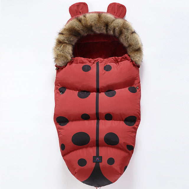 Winter envelope sleeping bag stroller pad for newborn baby, soft beige design shown flat.