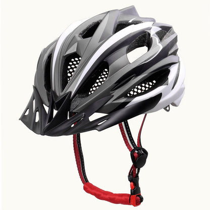 Outdoor riding bicycle helmet in black and white with adjustable straps