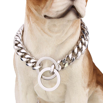 Stainless steel pet casting coarse traction chain with durable metal links, shown on a plain background