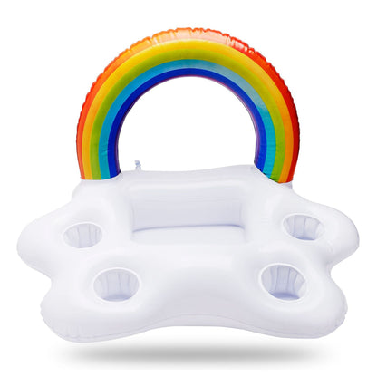 Inflatable rainbow water toy cup holder floating on water