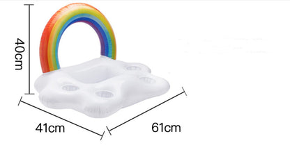 Inflatable rainbow water toy cup holder with colorful arched design for pool or beach use