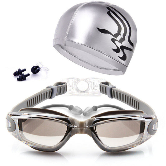 Swimming goggles set with HD waterproof anti-fog lenses and adjustable strap