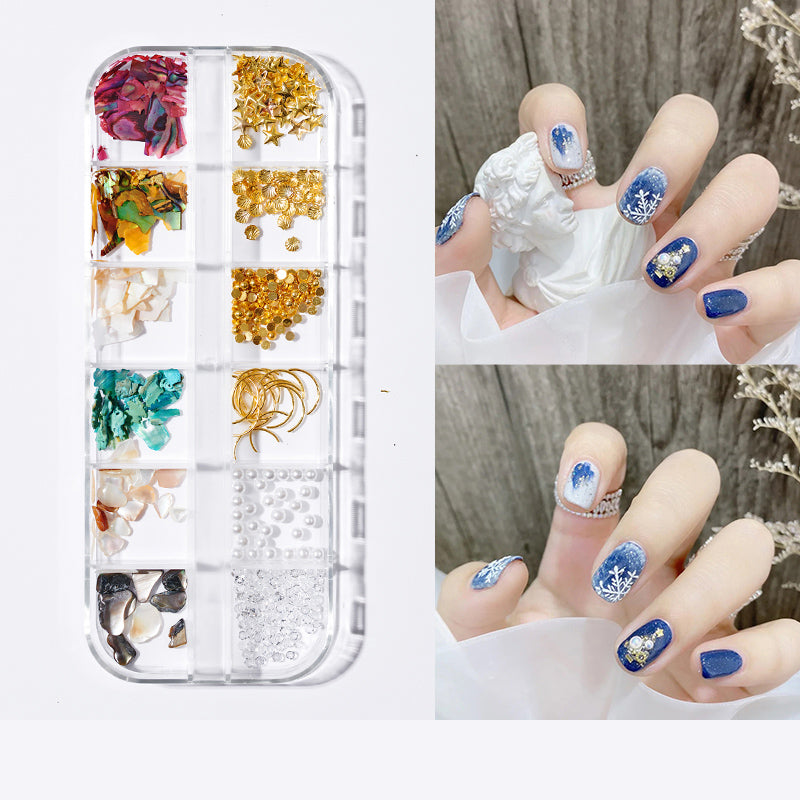 Pearl butterfly nail patches and nail art jewelry set in white and gold designs