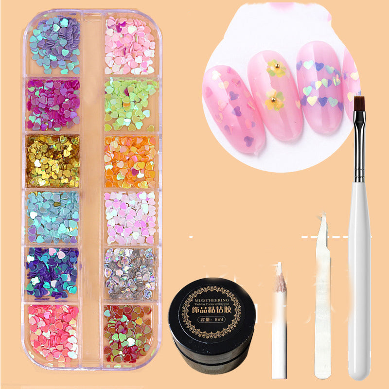 Metal rivets and rhinestone nail decorations in a mixed box, assorted shapes and metallic finishes