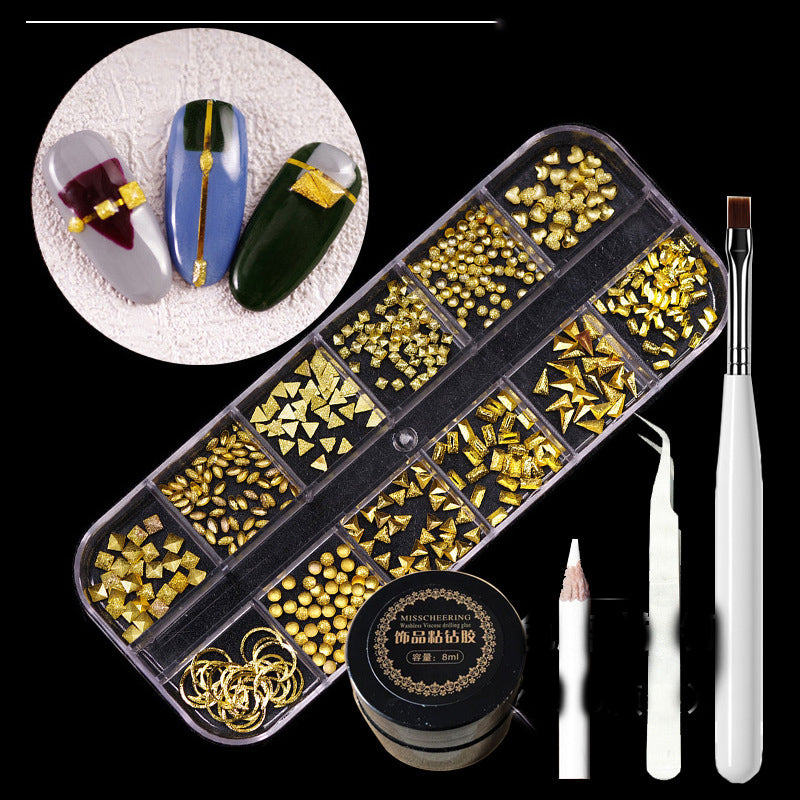 Metal rhinestone nail decorations mixed box with assorted rivets for nail art