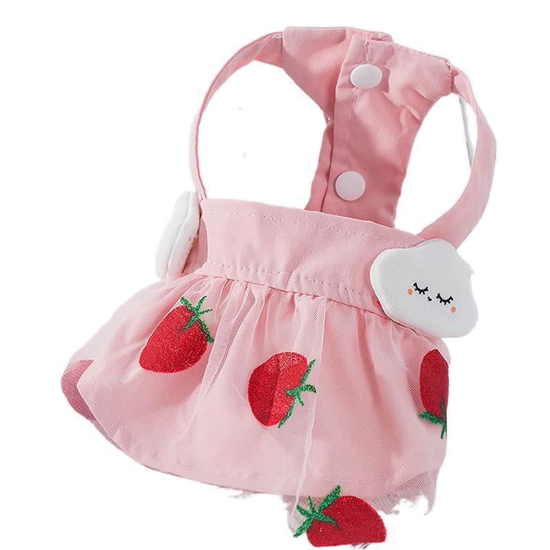 Strawberry princess dress for dog, thin sweet pet outfit with playful strawberry design