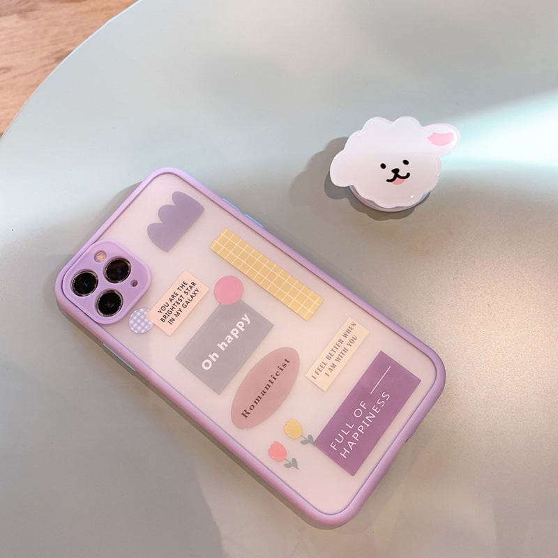 Frosted painted Apple-compatible mobile phone case with integrated bracket stand