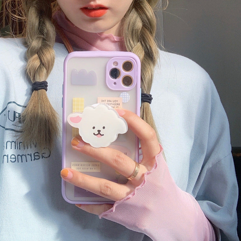 Frosted painted mobile phone case with bracket compatible with Apple devices