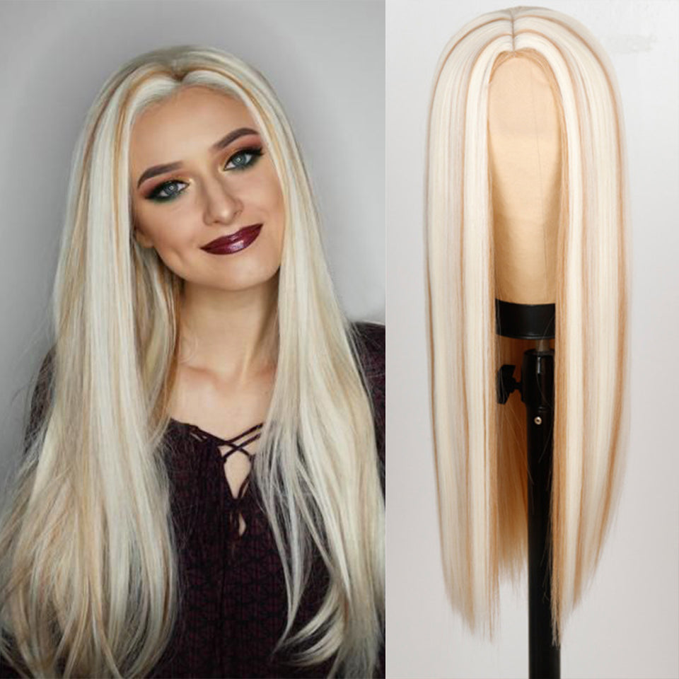 Long straight fade wig with seamless color blend and smooth synthetic hair texture