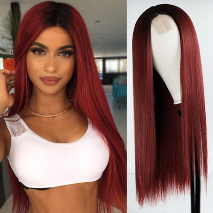 Long straight hair wig with fade style, natural-looking layers and smooth texture