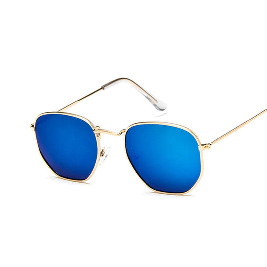 Metal polygonal sunglasses, unisex fashion eyewear with geometric frames and tinted lenses