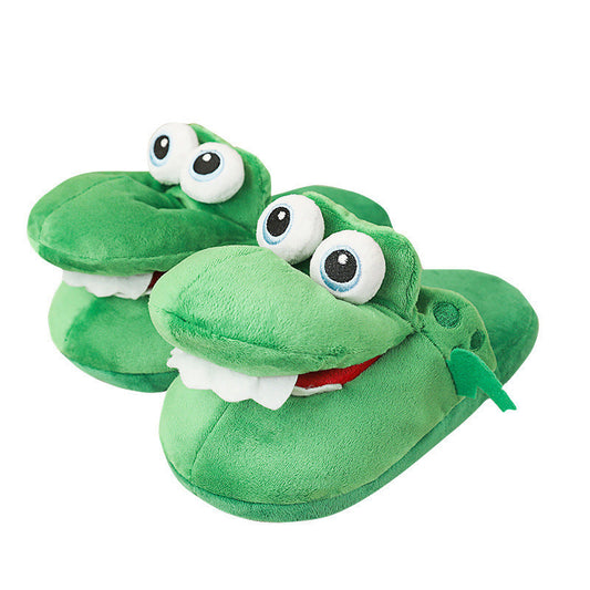Plush cotton indoor slippers with funny moving mouth design, soft bottom winter couple slippers