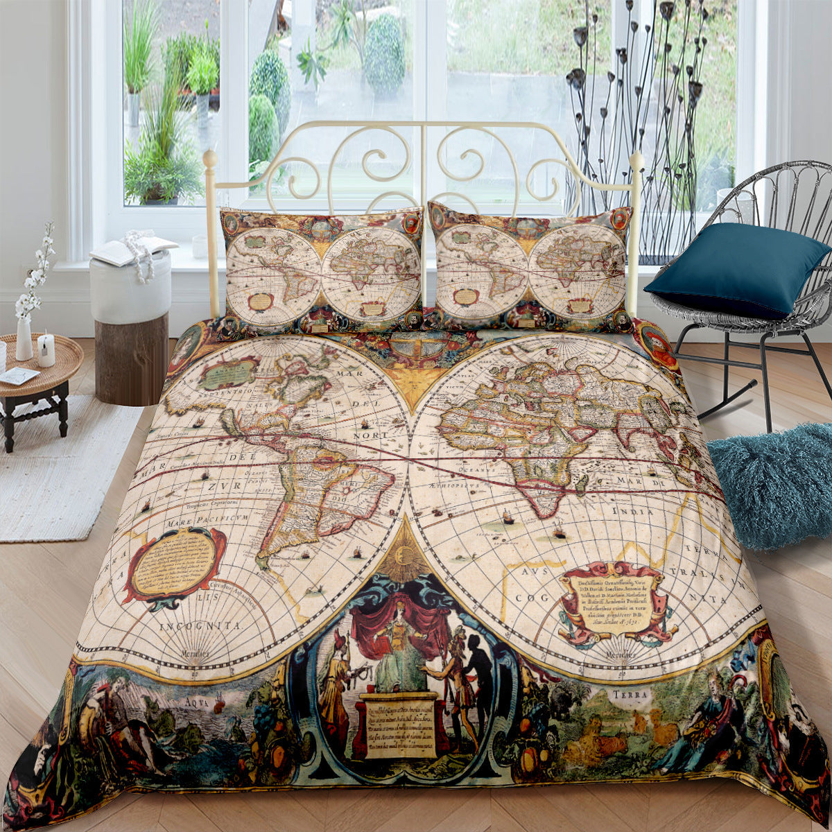Treasure map nautical chart retro three-piece bedding set, customized DIY design by My Store