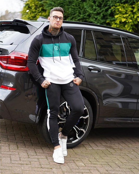 Contrast color hooded fitness suit with splicing design by My Store