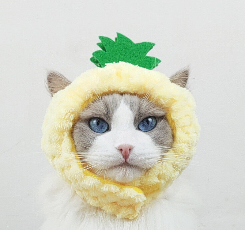 Cute pineapple cat hat warm puppet headdress in yellow pineapple design