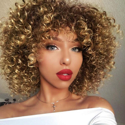 African small curly wig headgear with voluminous explosive curls in a European and American fashion style