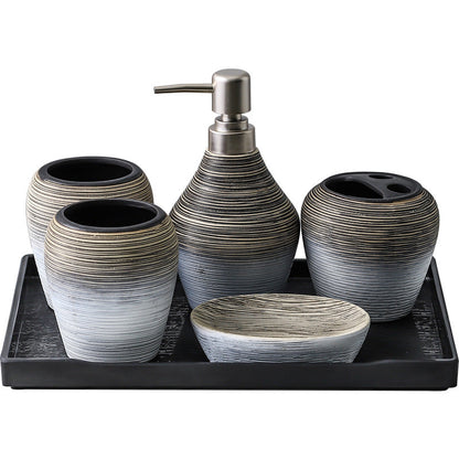 Retro brushed bathroom wash set in antique brass finish with basin tap, waste, and water supply hoses