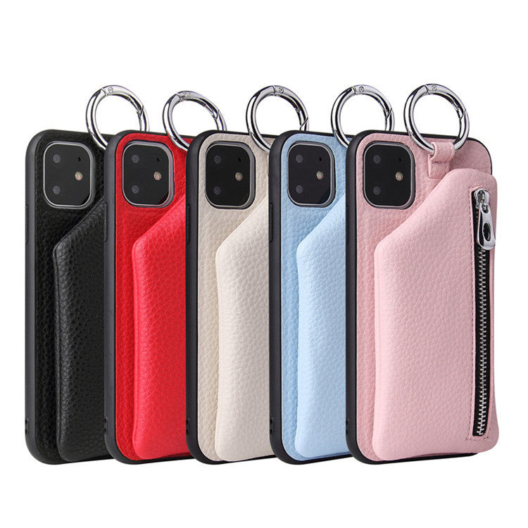 Apple iPhone PU leather strap cord coin purse phone case with crossbody neck lanyard wallet cover