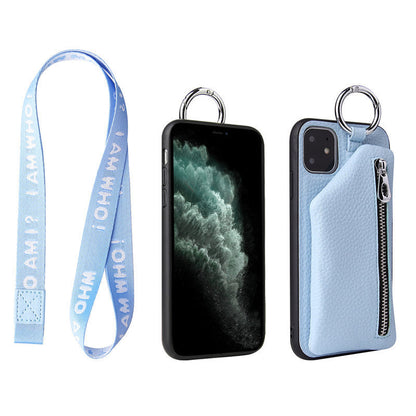 PU leather crossbody coin purse phone case with neck lanyard for Apple iPhone XR, X, XS, 12 Pro, 11 Pro Max, 7, 8 Plus, SE