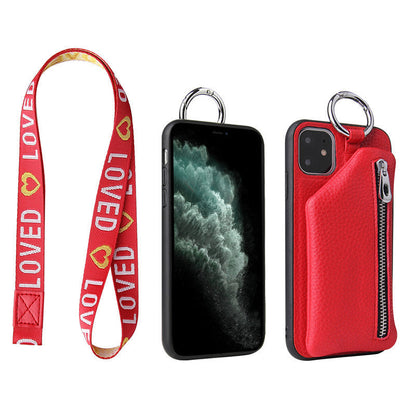 PU leather crossbody phone case for Apple iPhone with coin purse, strap cord, neck lanyard, and wallet cover