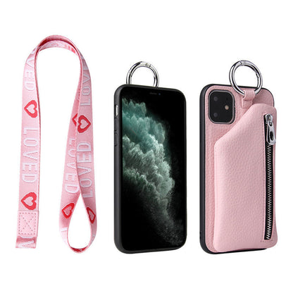 PU leather crossbody phone case with coin purse, strap and lanyard for Apple iPhone XR, X, XS, 12 Pro, 11 Pro Max, 7, 8 Plus, SE