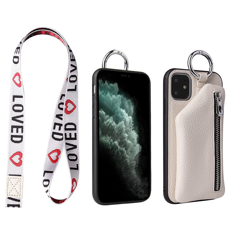 Apple-compatible PU leather crossbody phone case and coin purse with strap for iPhone XR, X, XS, 12 Pro, 11 Pro Max, 7, 8 Plus, SE