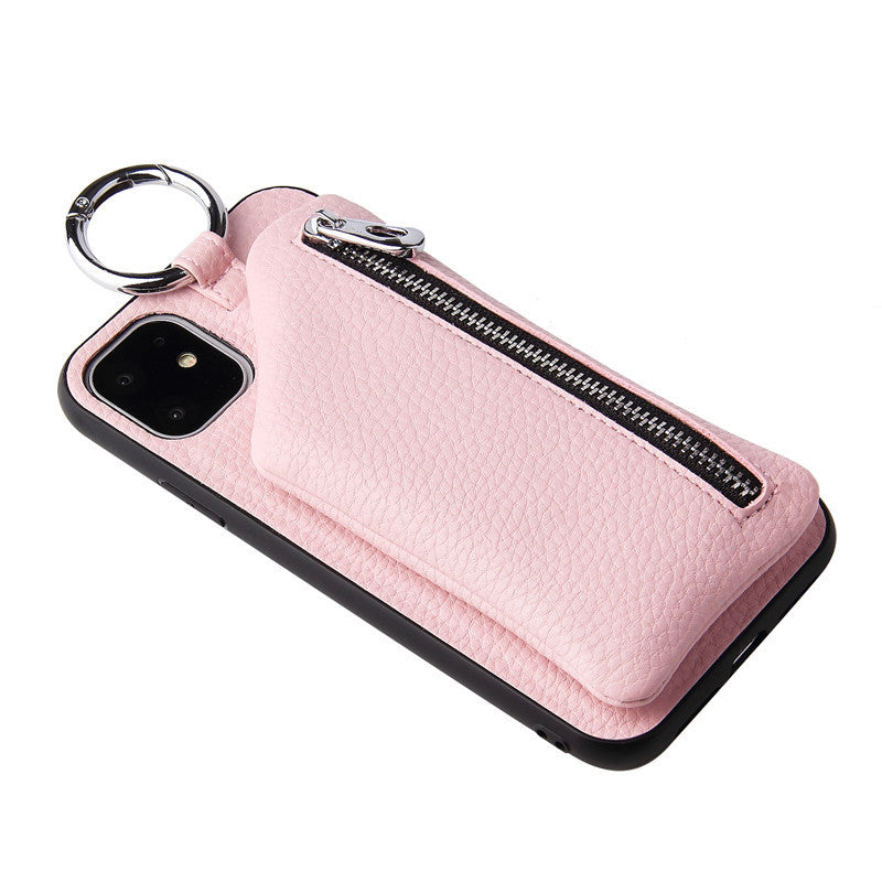Apple iPhone crossbody wallet case with PU leather strap, coin purse, neck lanyard, and phone cover