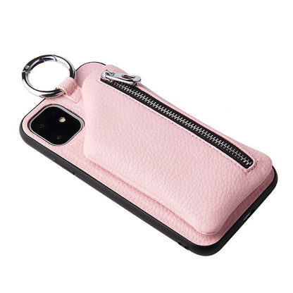 Apple iPhone crossbody wallet case with PU leather strap, coin purse, neck lanyard, and phone cover