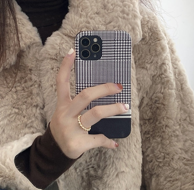 Black houndstooth iPhone 11 phone case compatible with Apple