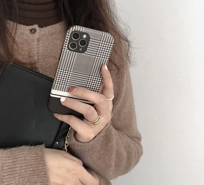 Black houndstooth iPhone 11 phone case compatible with Apple