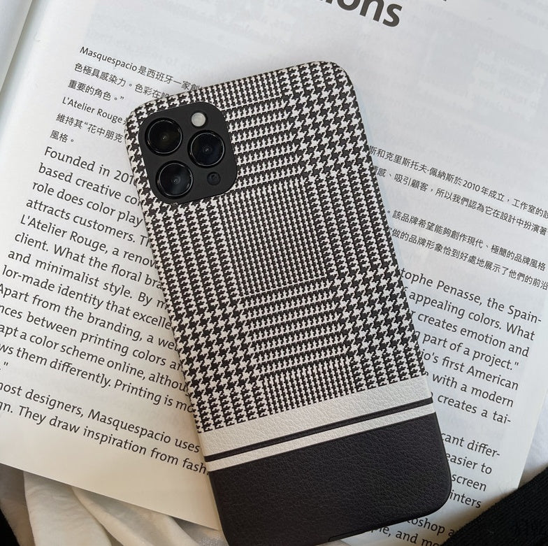 Black houndstooth iPhone 11 phone case compatible with Apple