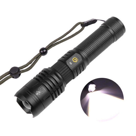 Super bright zoomable USB rechargeable electric torch with 5 modes, waterproof outdoor flashlight for fishing