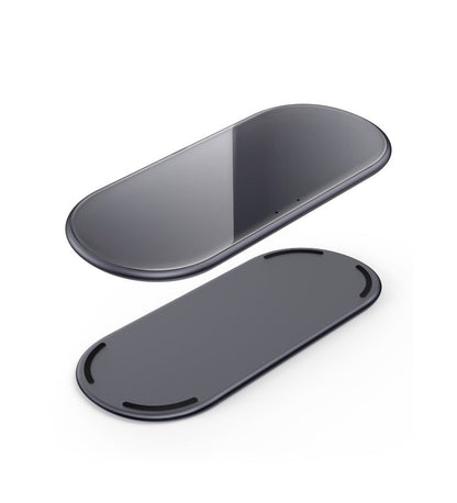 Desktop two-in-one wireless charger by My Store, compact black charging stand for phone and earbuds