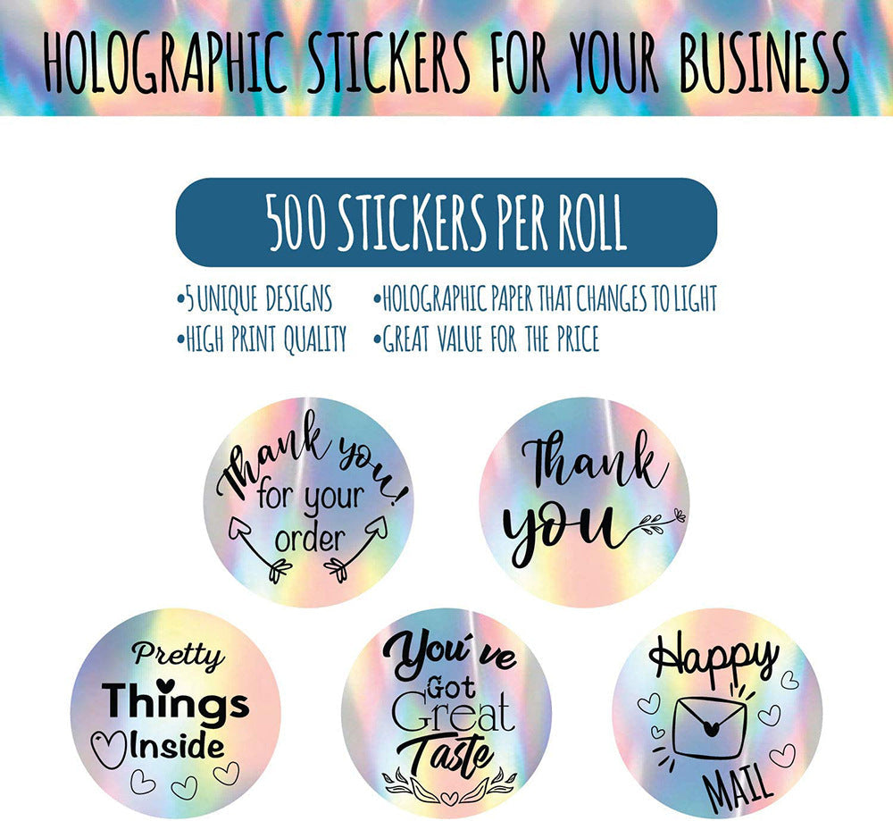 Roll rainbow laser sticker label with colorful holographic finish on a roll