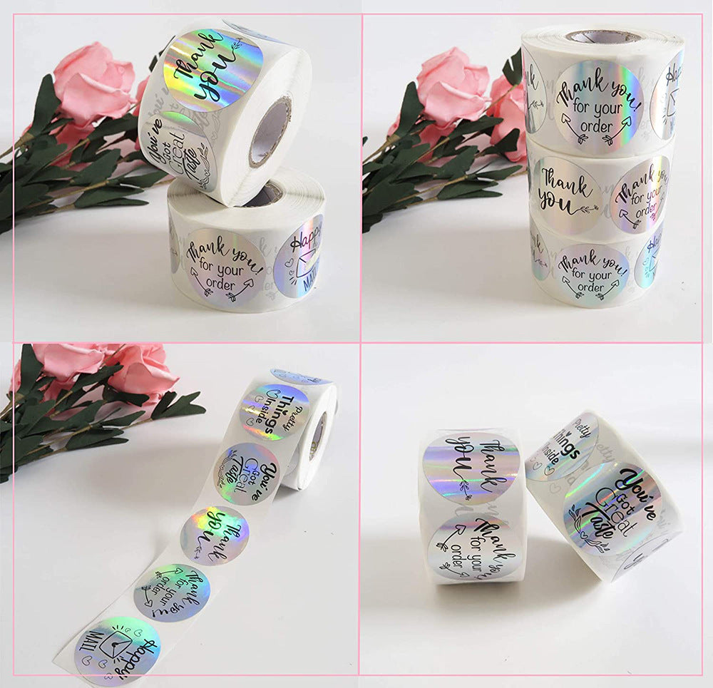 Rainbow laser sticker label roll with colorful iridescent finish