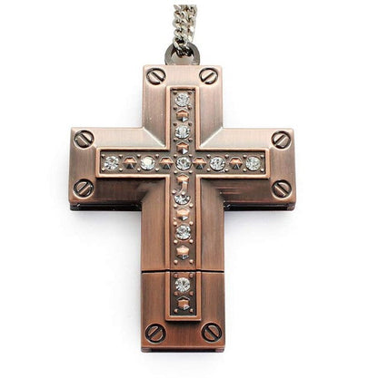 32GB metal cross USB flash drive, compact silver design for data storage