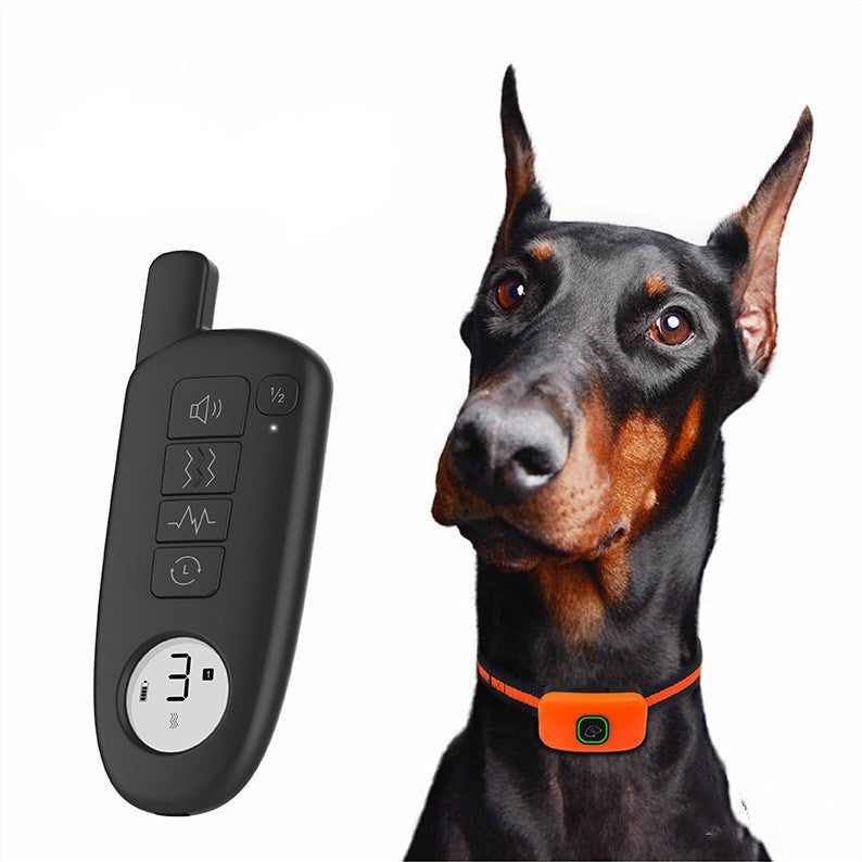 Dog training device with LED digital display and remote bark control, exploded product view