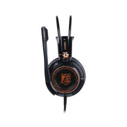 Noise-cancelling computer headset with over-ear headphones in black design