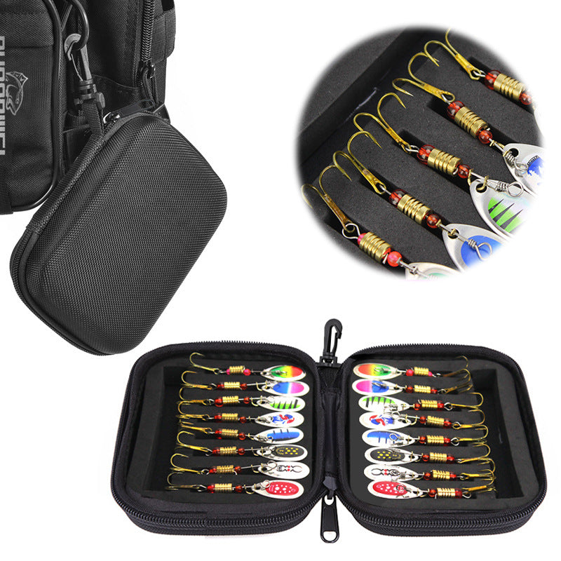 Rotating composite sequin fly hook fishing bait set in small external fishing tackle bag