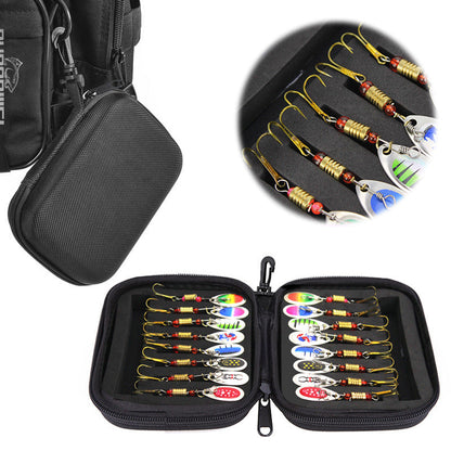 Rotating composite sequin fly hook fishing bait set in small external fishing tackle bag