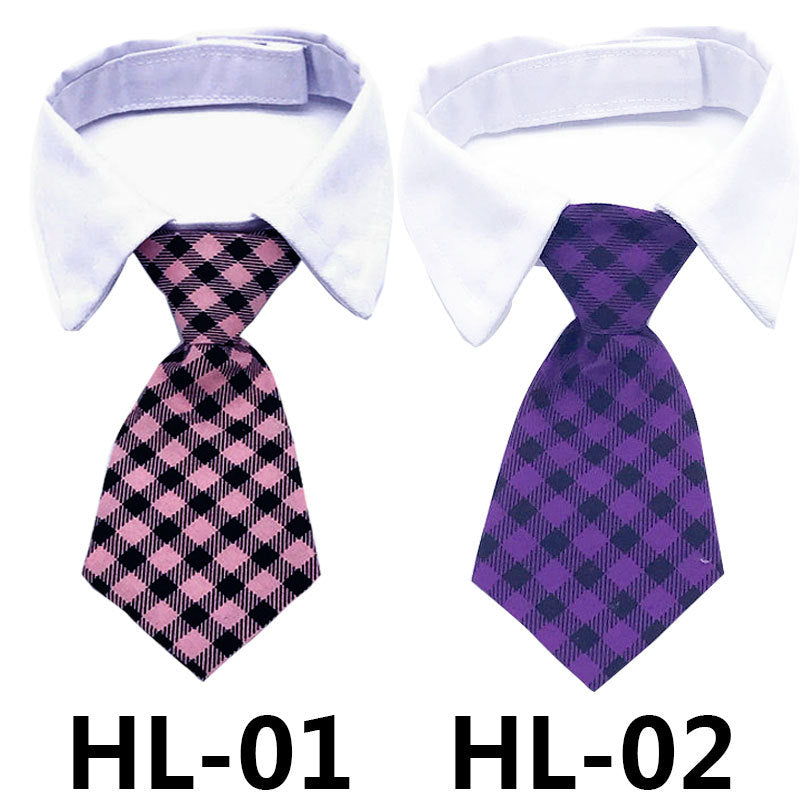 Pet tie print cat and dog accessory in solid color striped check design