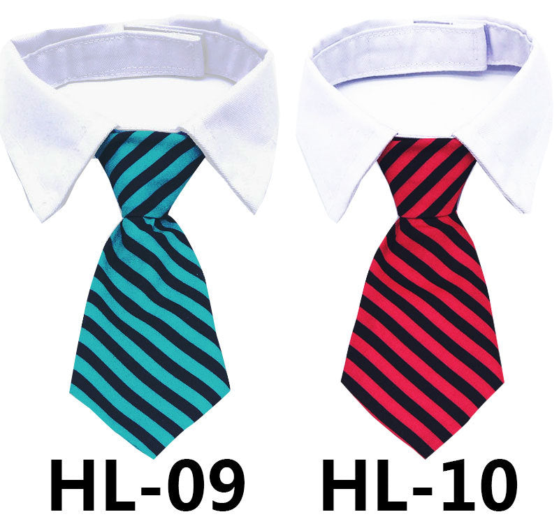 Pet tie with striped check pattern for cats and dogs, solid color design and adjustable accessory