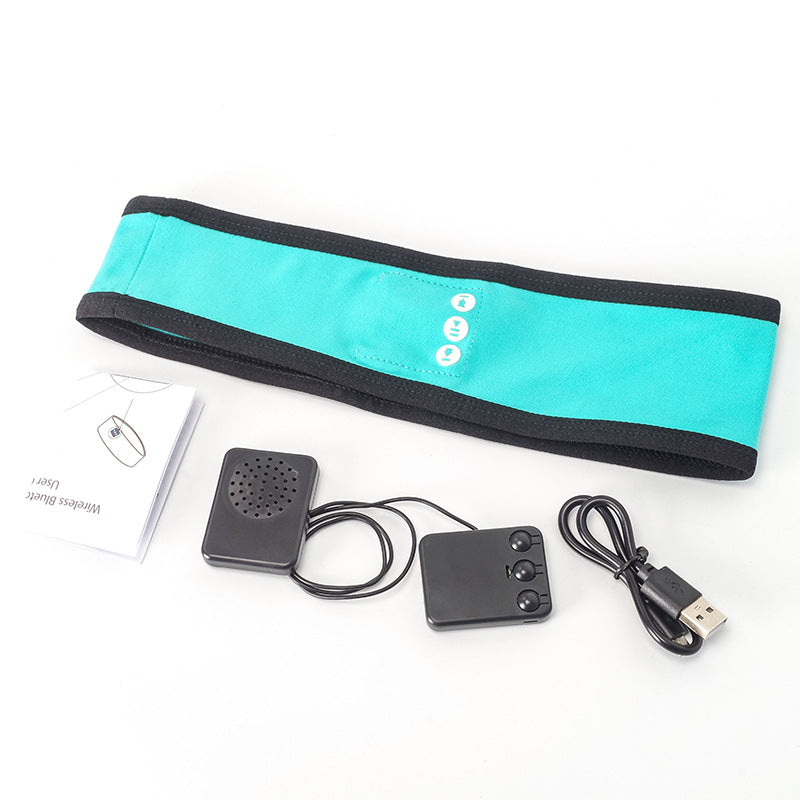 Wireless Bluetooth sports headband with integrated headphones, black fabric design for workouts