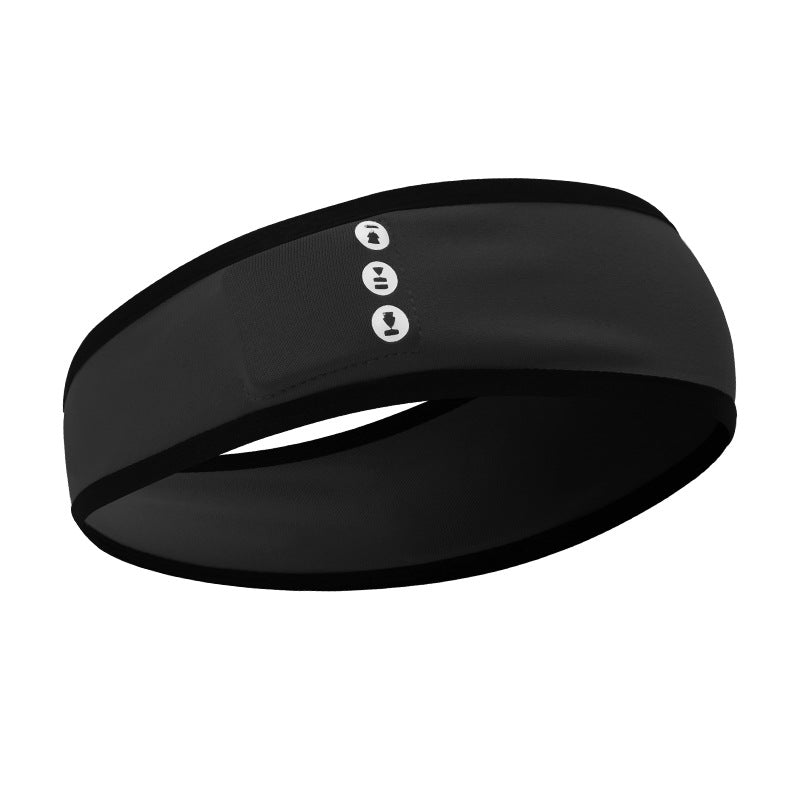 Wireless Bluetooth sports headband with built-in headphones, black fabric design