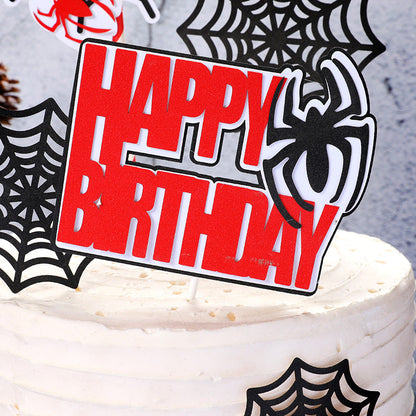 Cake decoration spider and spider web insert card for children's birthday cake